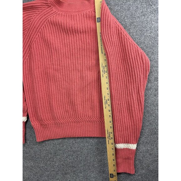 GAP Sweater Womens Large Red Ribbed Cotton Raglan Mock Neck Sleeve Stripe Knit - Picture 4 of 5